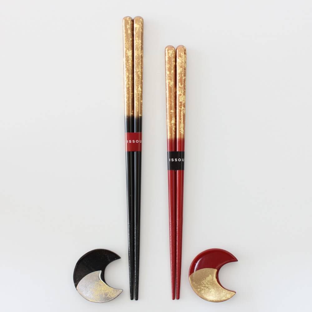 gold handle chopsticks with moon rests
