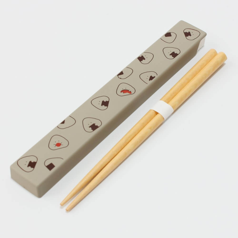 grey onigiri chopsticks and case set