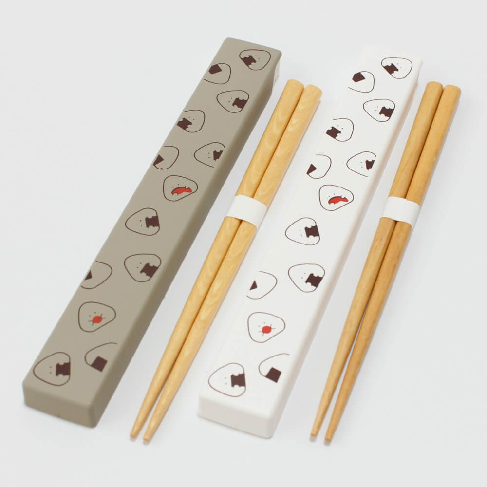 grey white onigiri chospticks case set