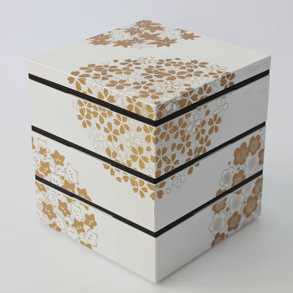 hanamaru white 3 tier bento box