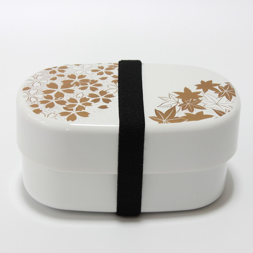 hanamaru white oval 2 tier bento box with bento band
