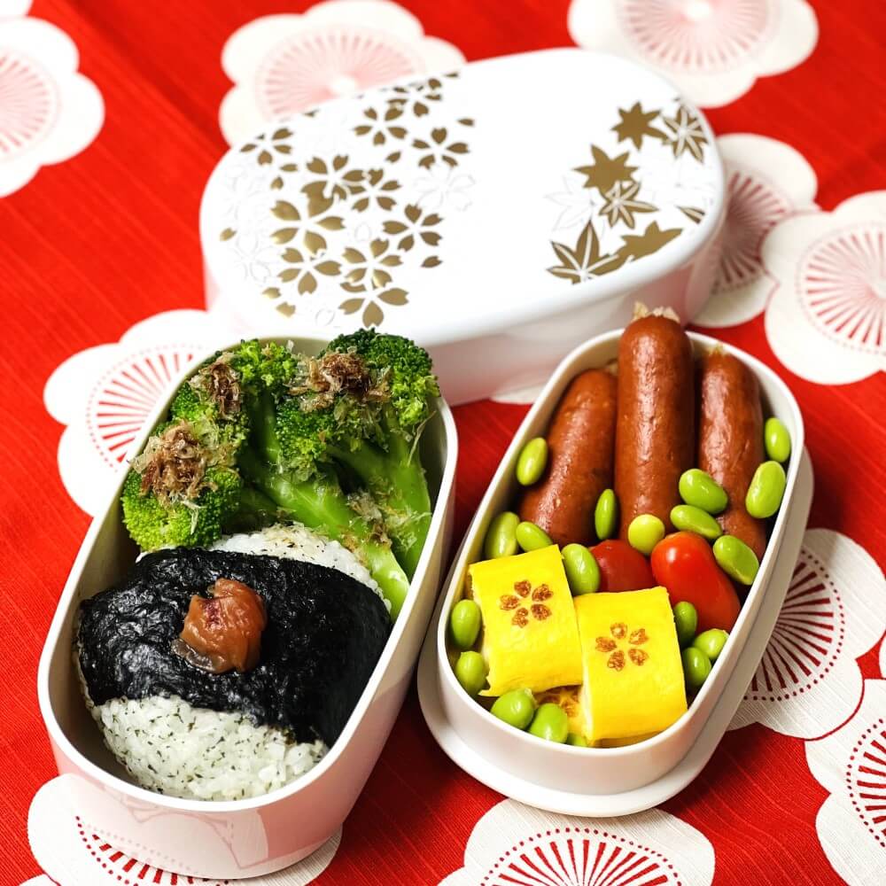 hanamaru white oval bento box with food