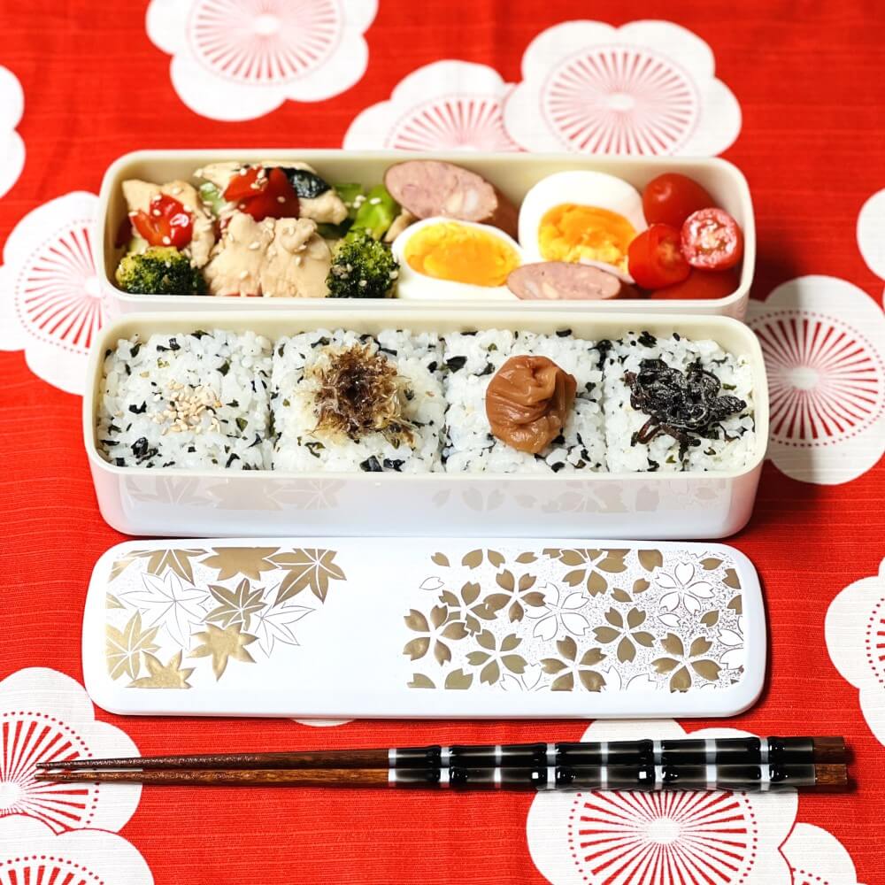 hanamaru white slim bento box with food