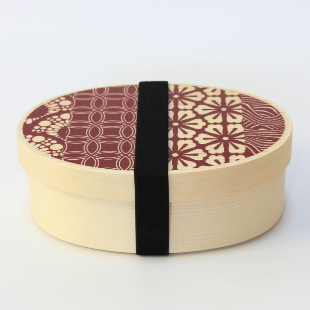 heian red magewappa bento box secured with lunch band