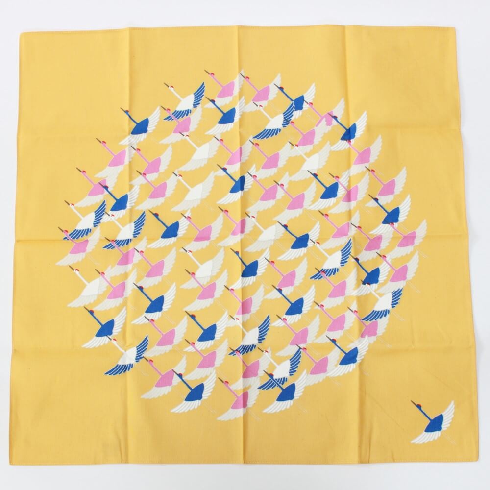 crane yellow furoshiki laid flat