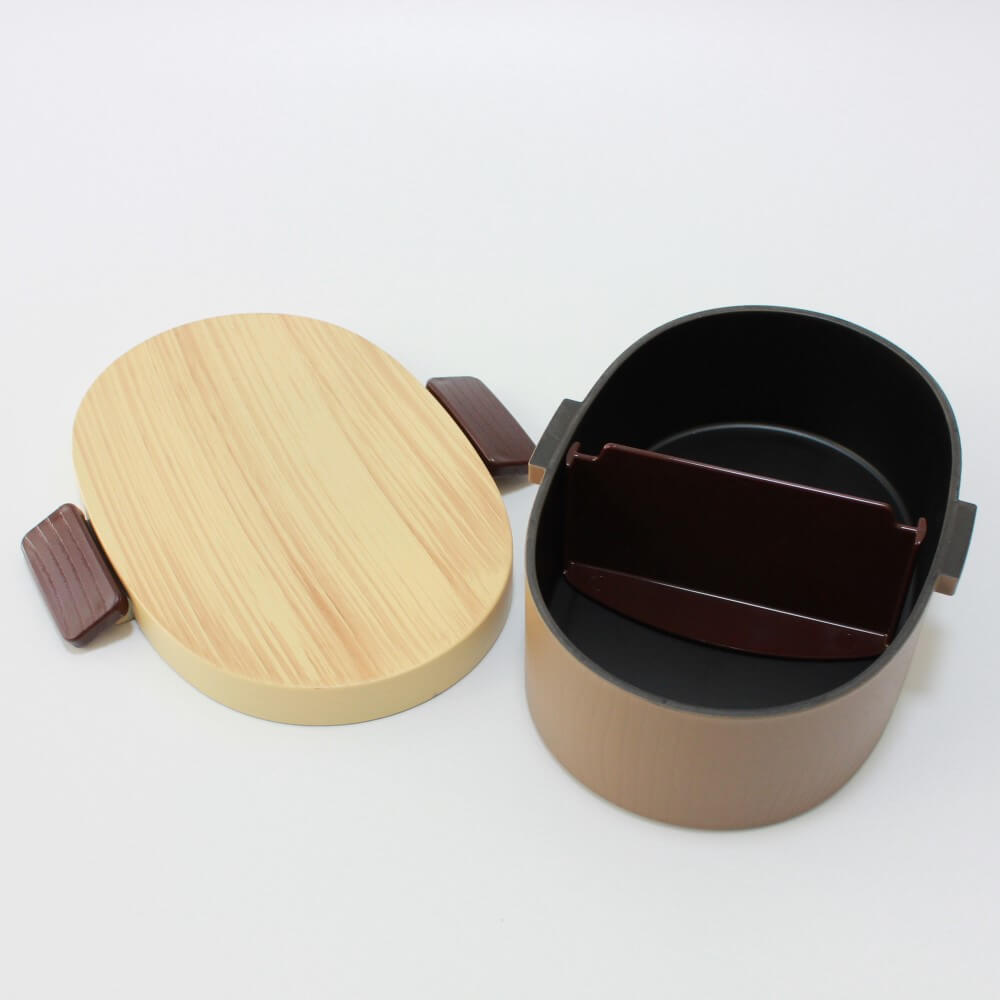 hinoki brown bento box lid opened