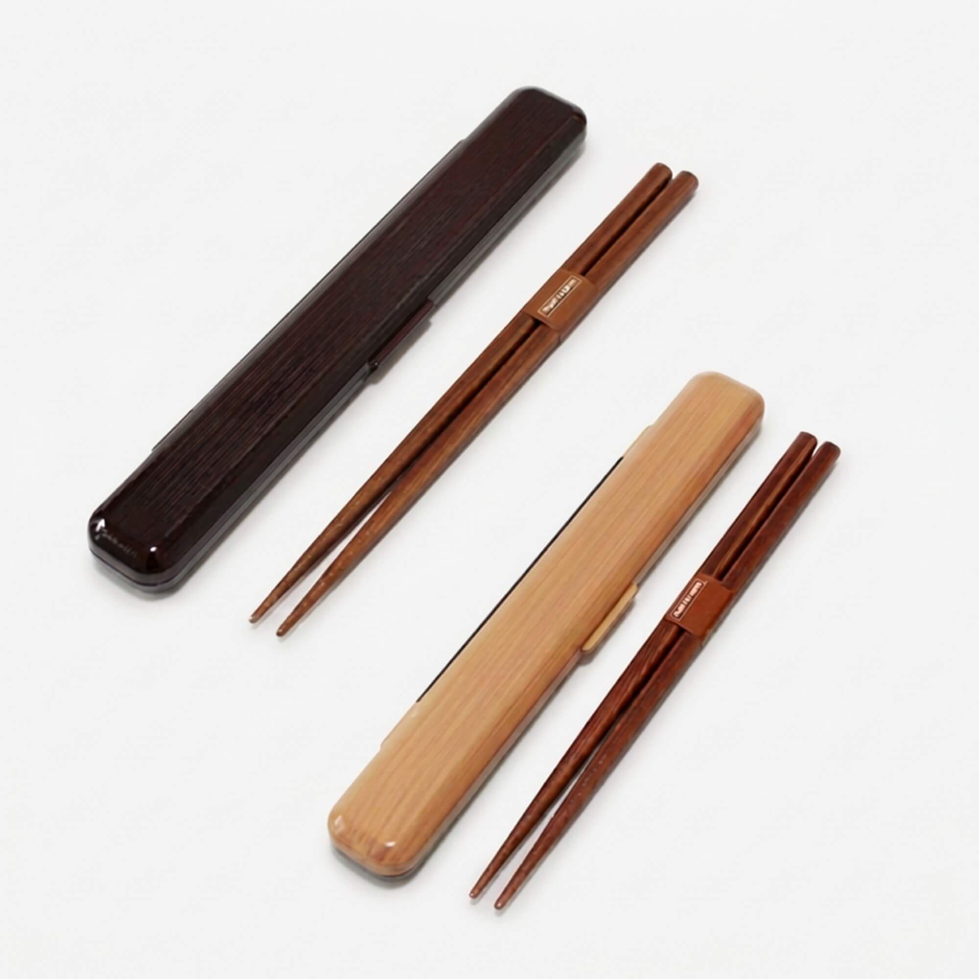 dark brown and light brown hinoki nuri wappa chopsticks case sets