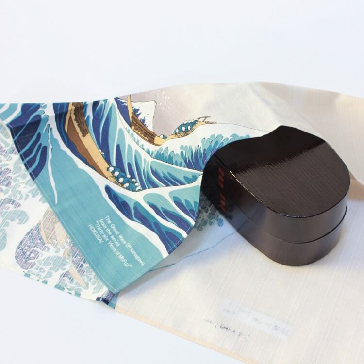 great wave hokusai japanese wrapping cloth covering a bento box