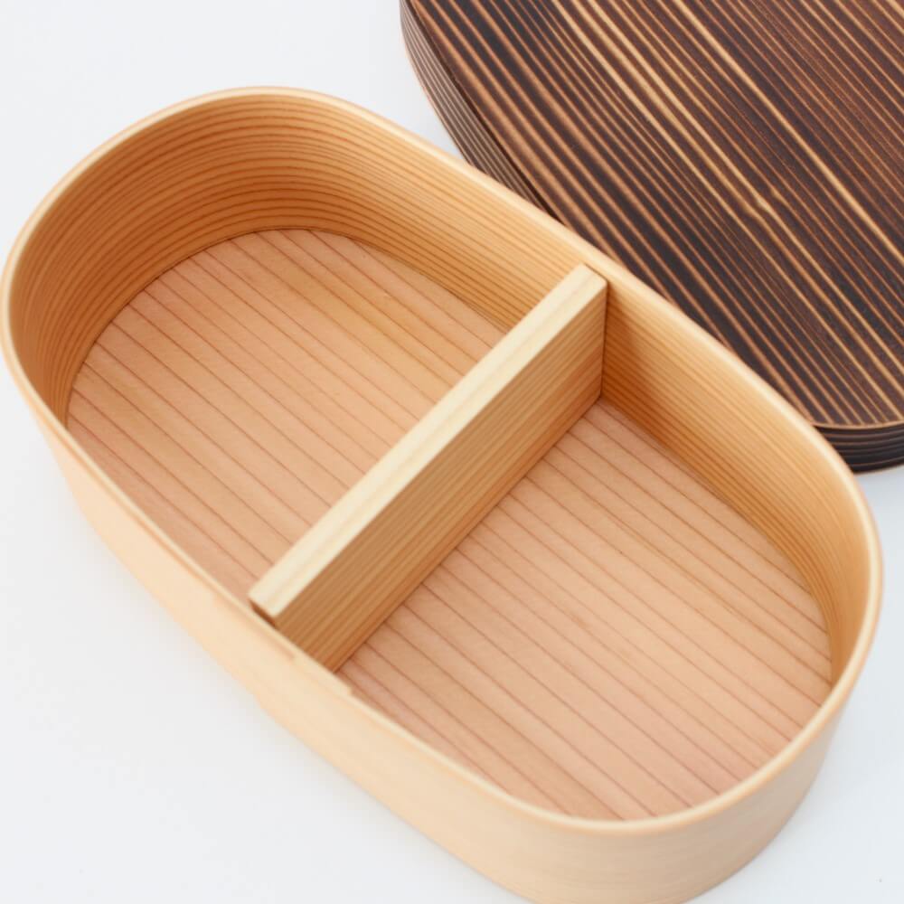 overhead shot showing inside of yakisugi bento box