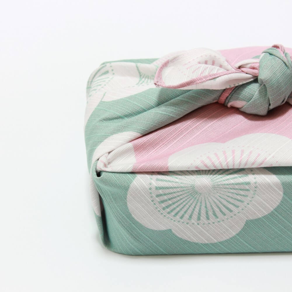 Isa Monyo Japanese Plum Baby Pink and Blue Double Sided Furoshiki Wrapping Cloth 48cm