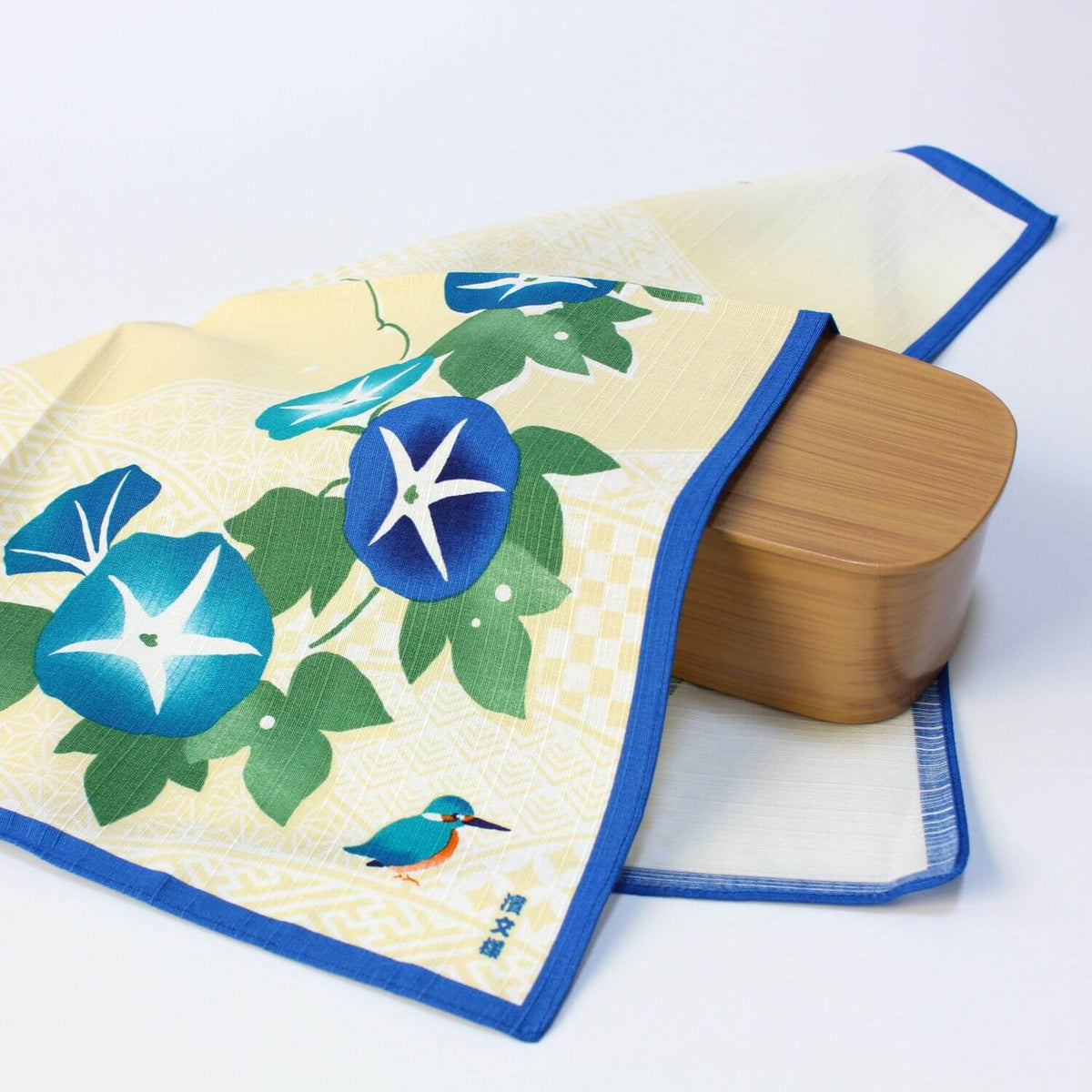 Hamamonyo Kingfishers And Morning Glory Furoshiki Wrapping Cloth 50cm