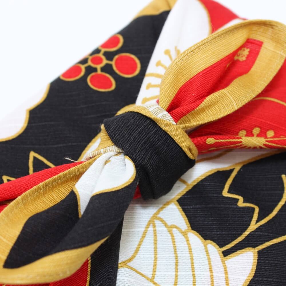 close up of the know of crane turtle furoshiki wrap