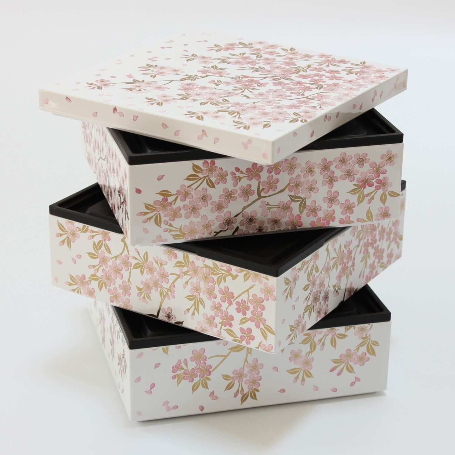 sakura white pink picnic bento box 3 layers stagger stacked