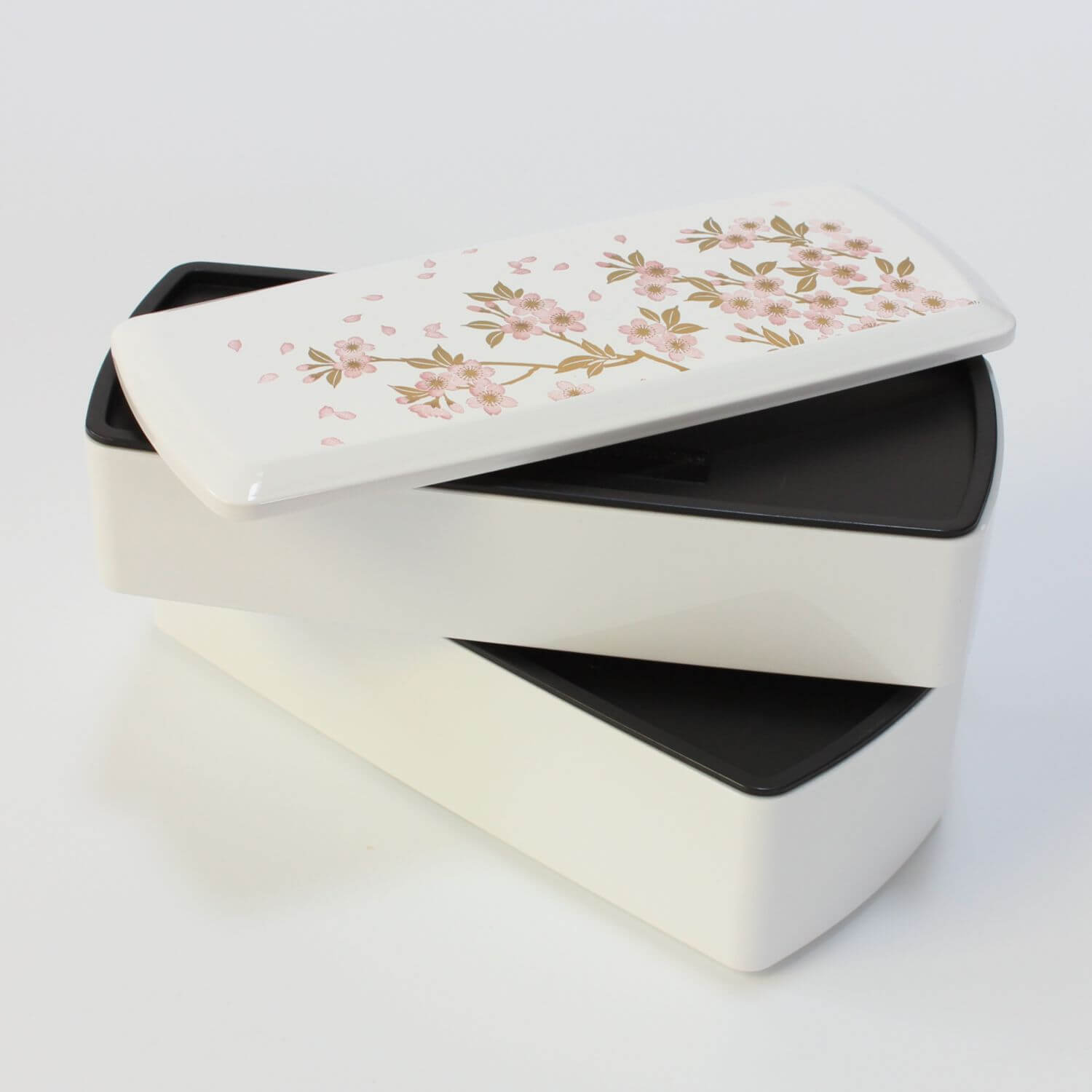 Sakura White and Pink Rectangle 2 Tier Bento Box