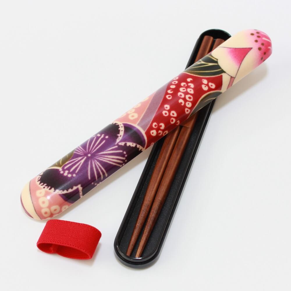 lid on case sakura blossoms chopsticks set