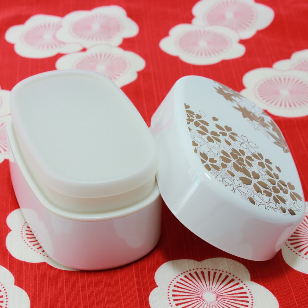 top lid removed hanamaru oval 2 tier bento box