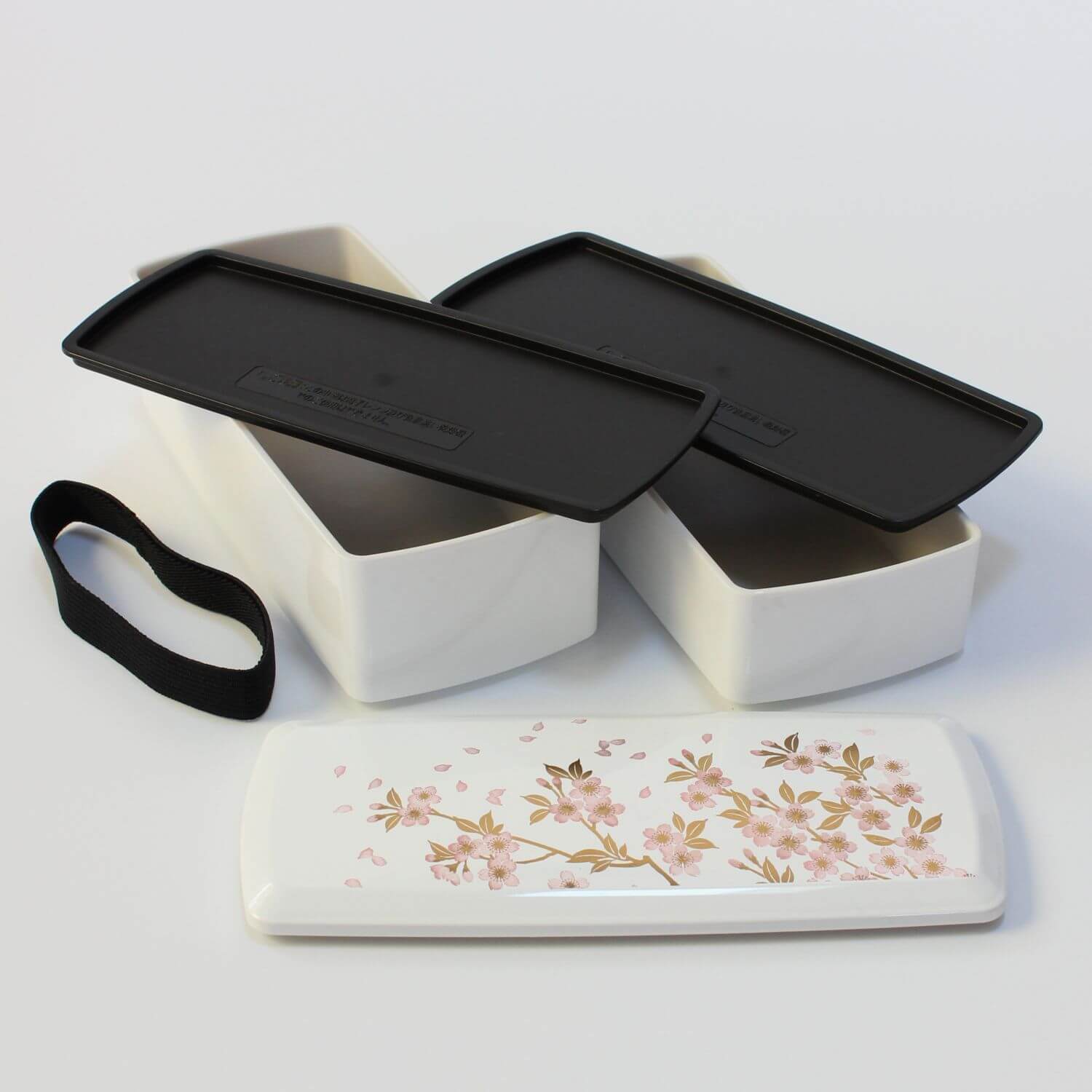 Sakura White and Pink Rectangle 2 Tier Bento Box