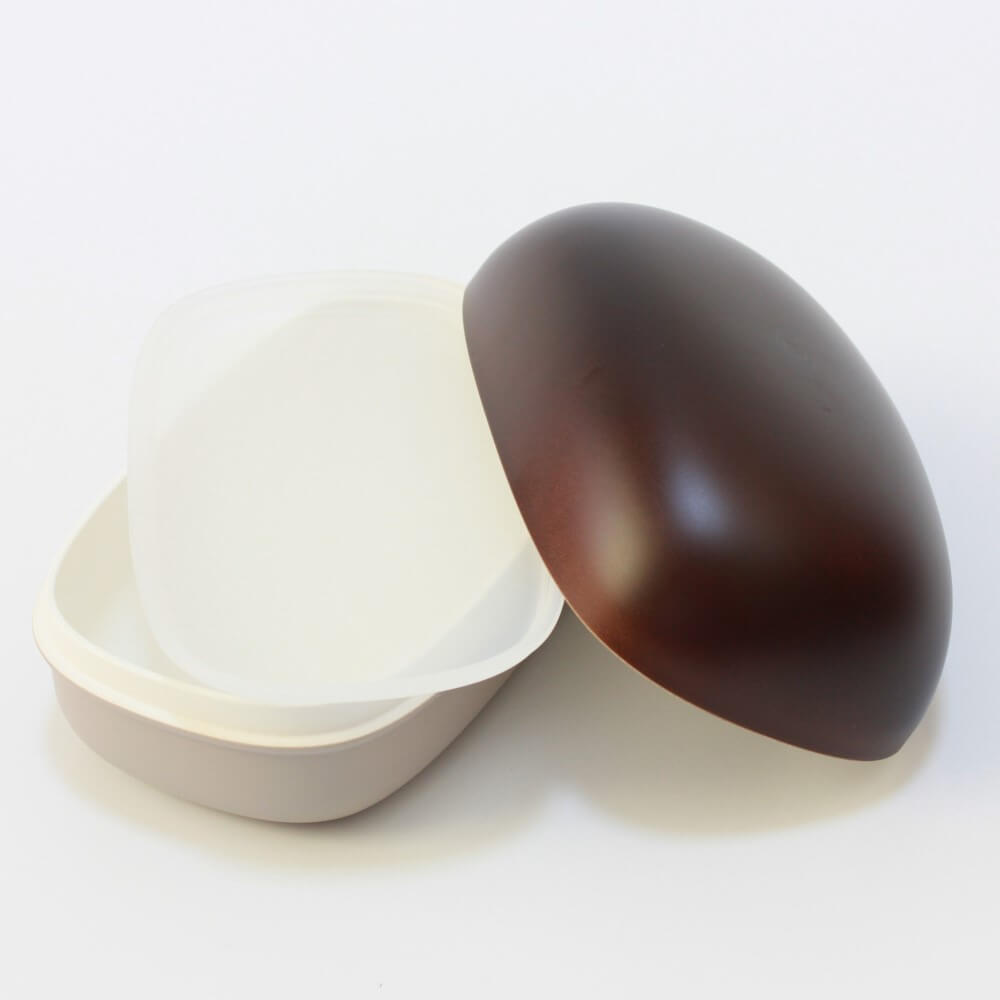 lids opened bread loaf shaped bento box