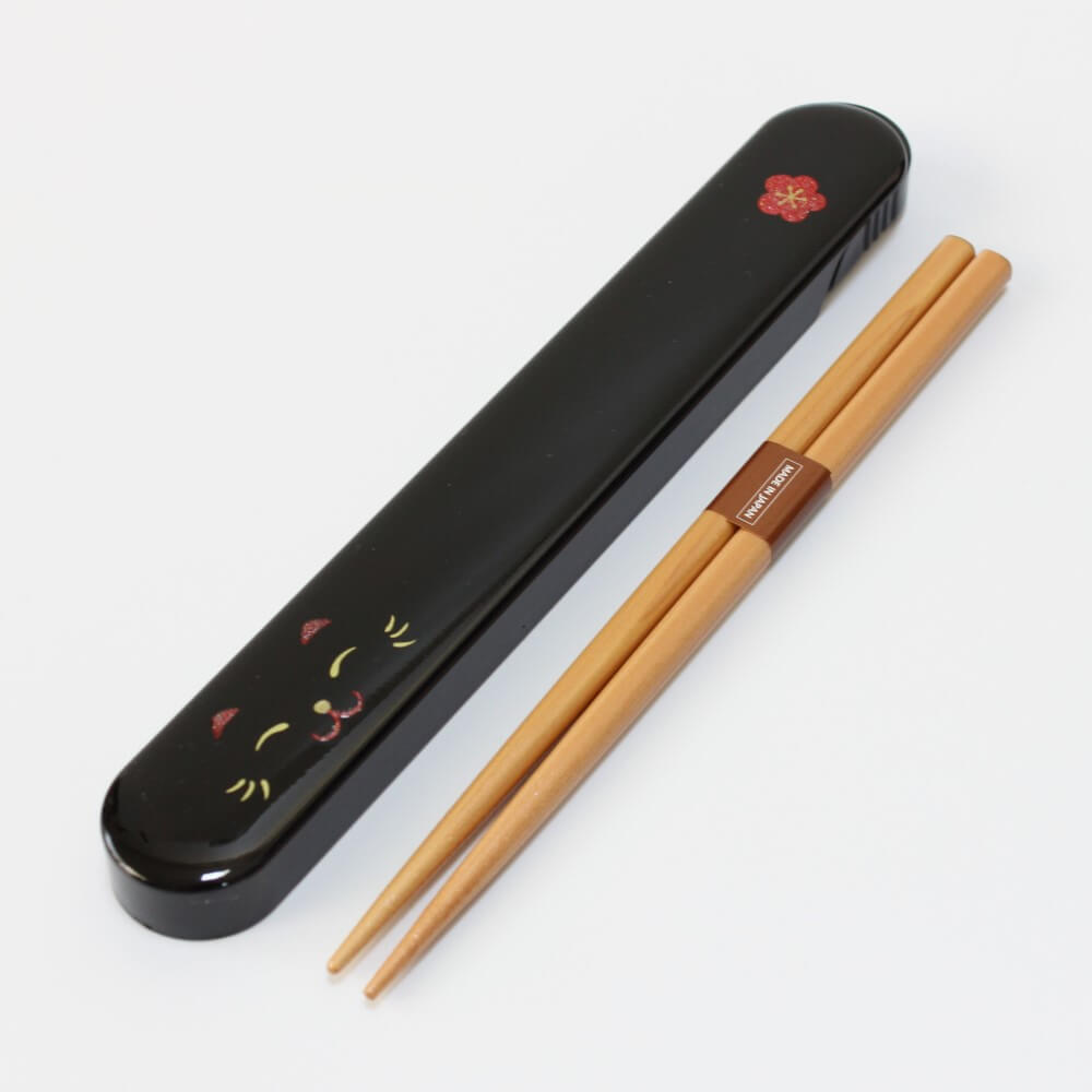maneki cat black chopsticks case set