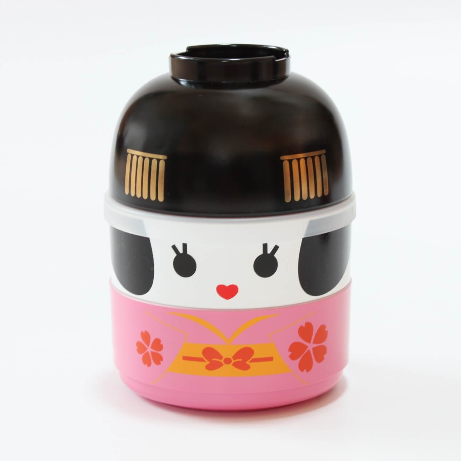 mini kokeshi maiko 2 tier bento box and bowl