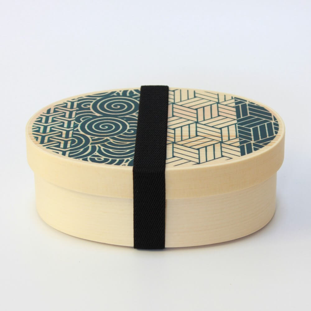 miyabi blue wood bento box with lunch band
