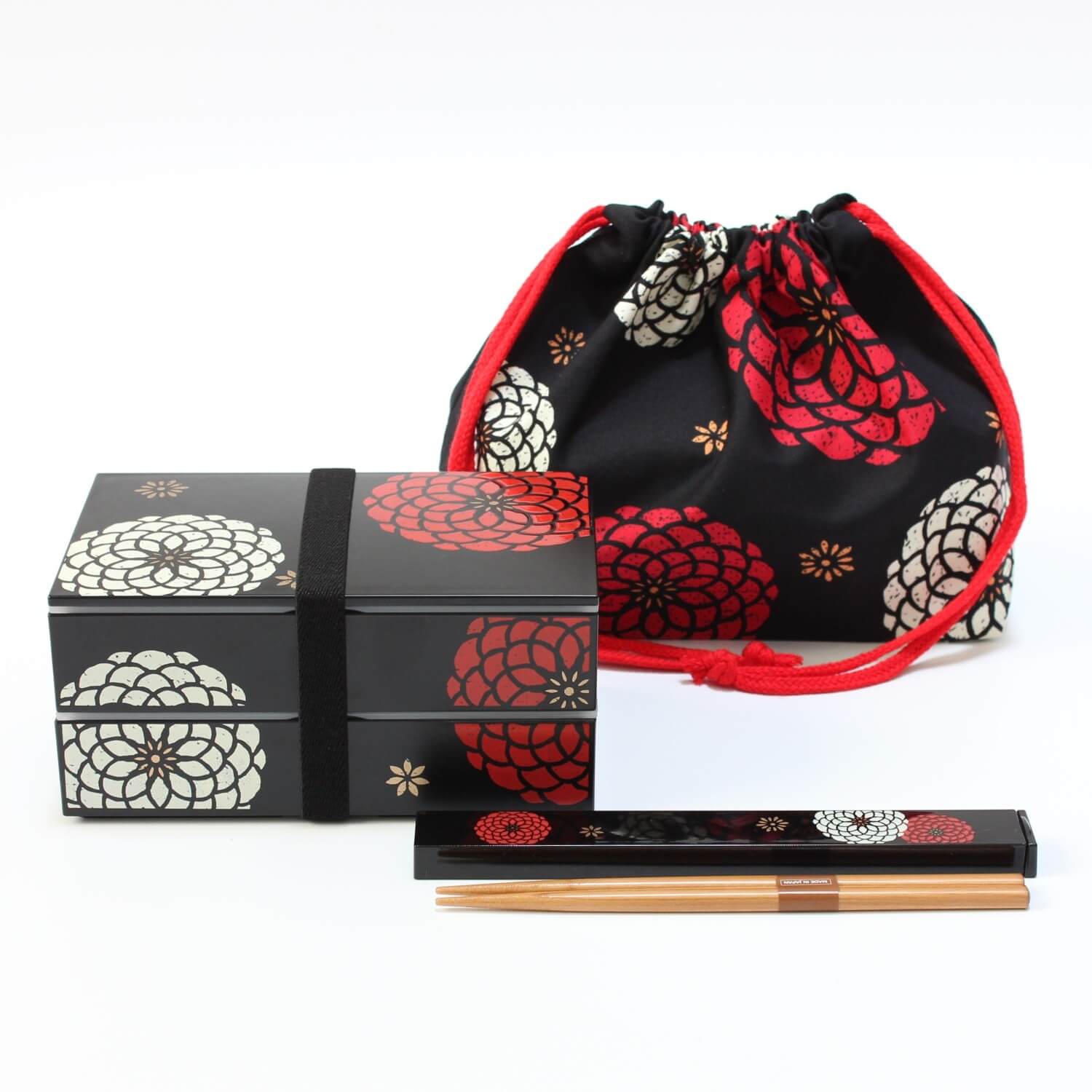 momoka rectangle black bento box set
