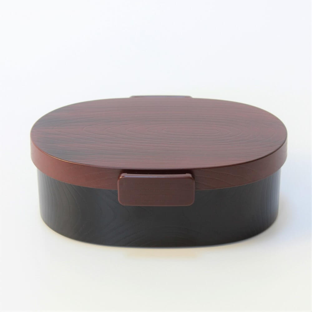 oval brown japanese bento box side latches