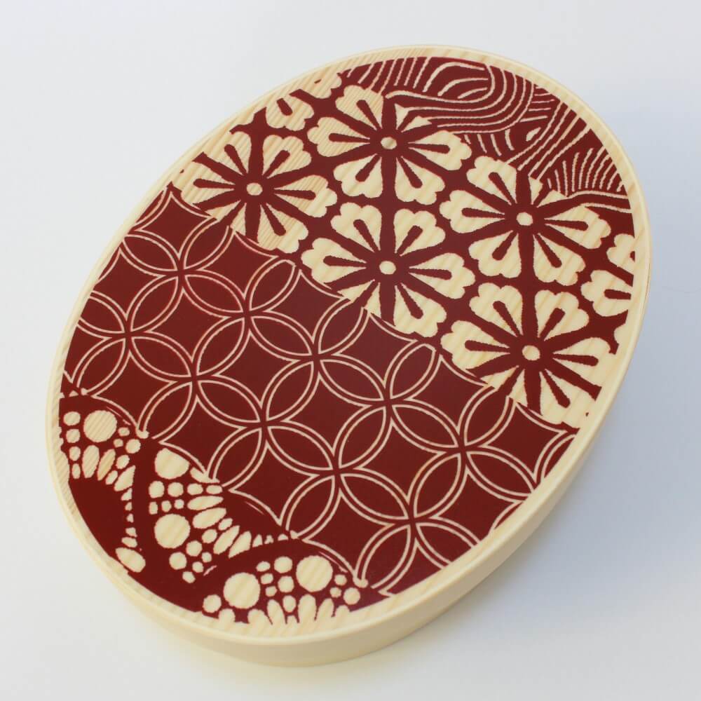 overhead shot showing pattern heian magewappa bento box