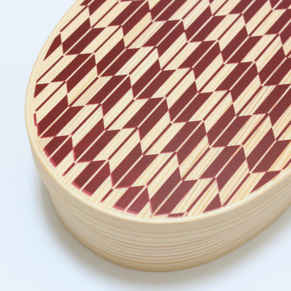 overhead shot of yabane red magewappa bento box