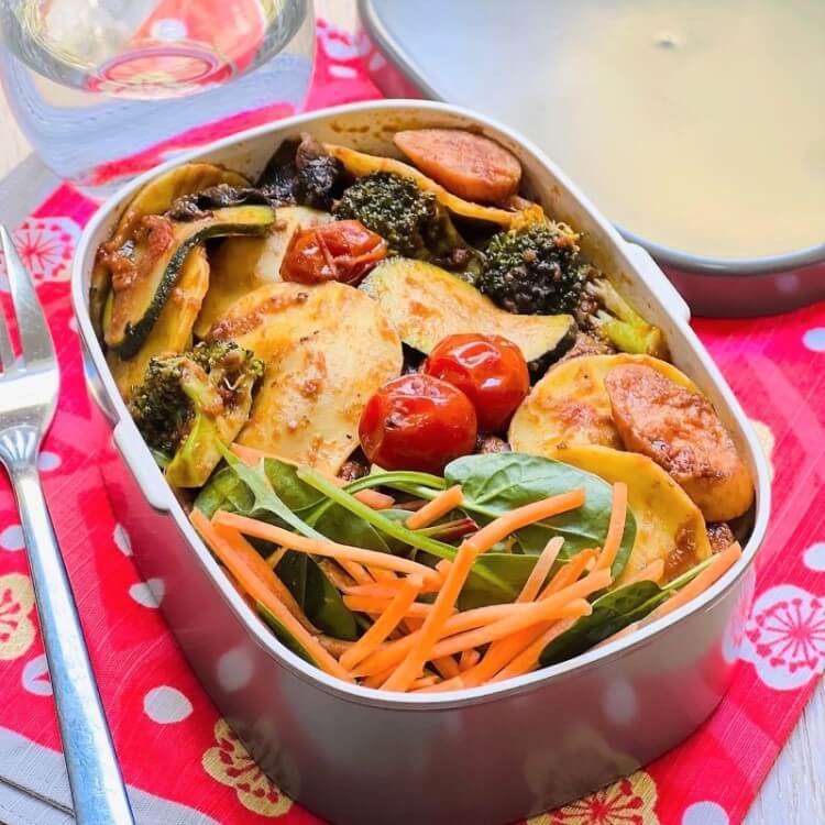 pasta bento in grey japanese bento box