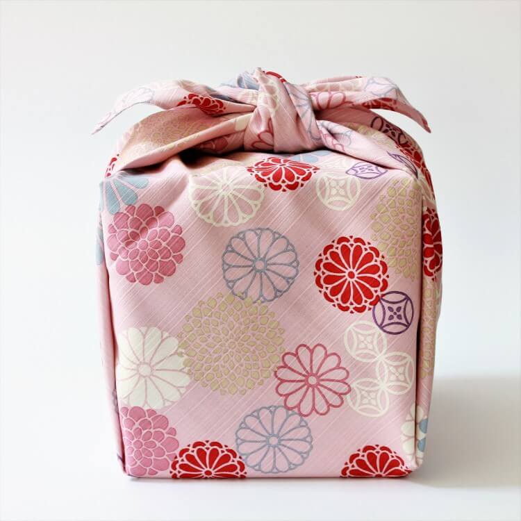 picnic bento box wrapped in pink 90cm furoshiki