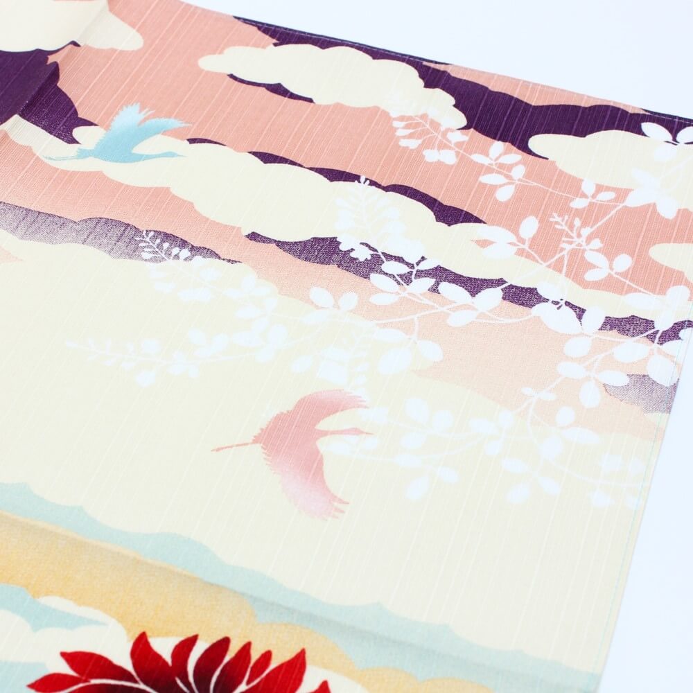 pink and blue cranes flying furoshiki patterns