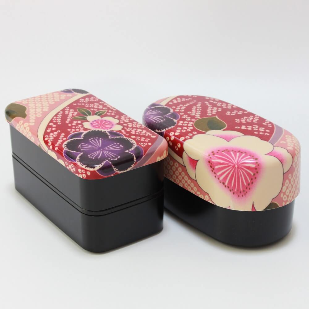 rectangular oval sakura blossoms bento box side by side