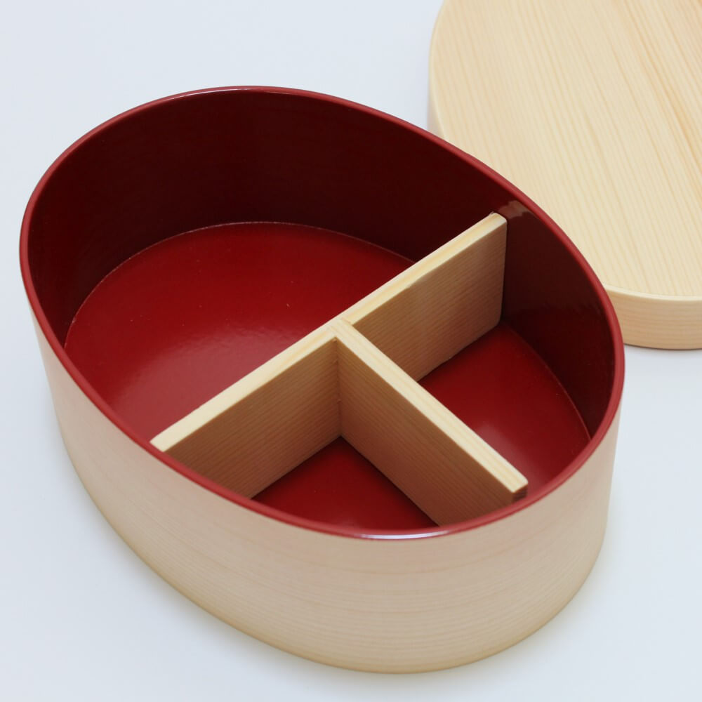 red coated interior shiraki magewappa bento box