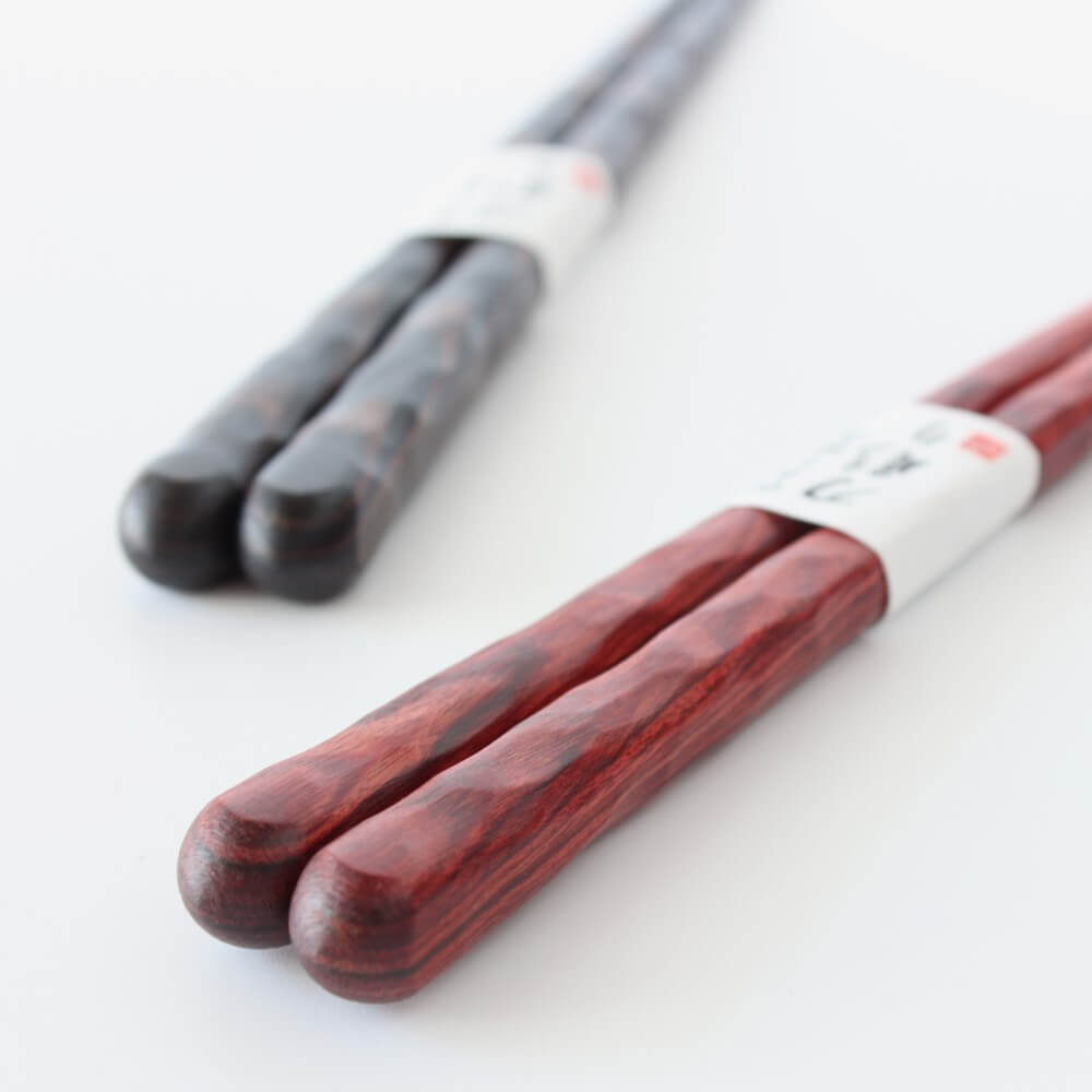 red kaba no ki thick cut chopsticks in the foreground