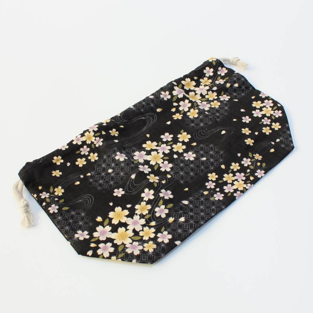 ryusui sakura black bento lunch bag kinchaku