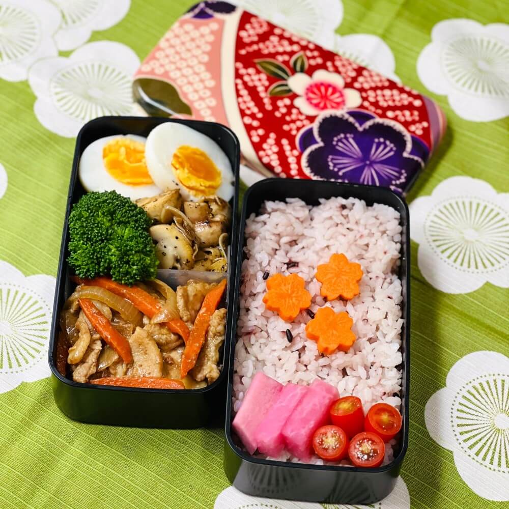 sakura blossoms rectangle bento box with food