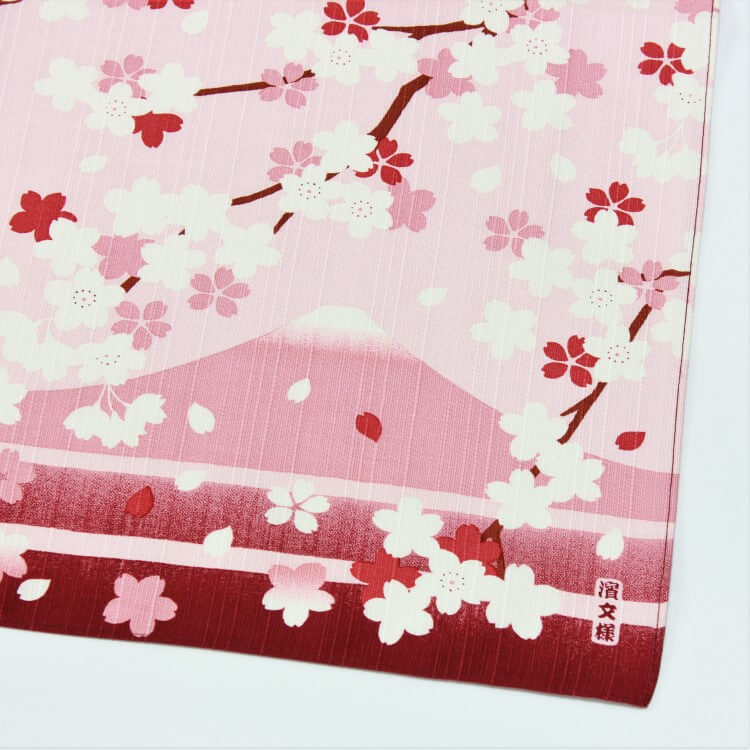 furoshiki with sakura flowers and mount fuji in the backdrop