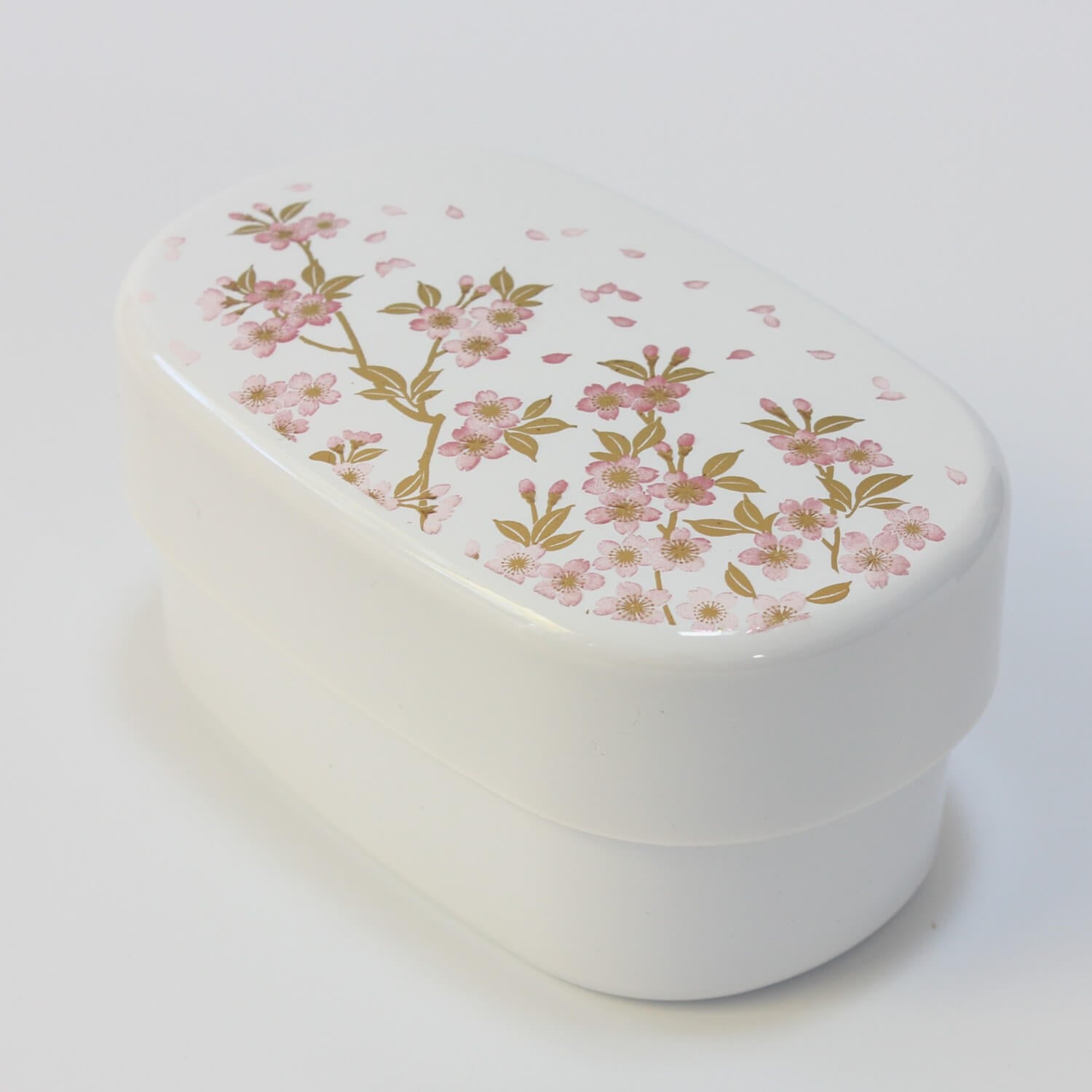 sakura white and pink oval 2 tier bento box