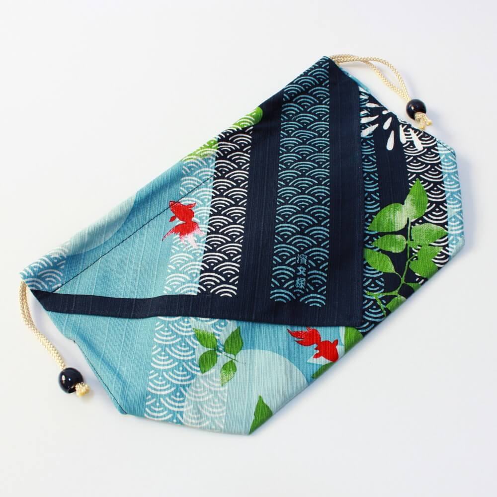 seigaiha goldfish bento lunch bag laid flat