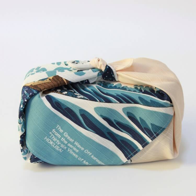 side view hokusai furoshiki wrapped bento box