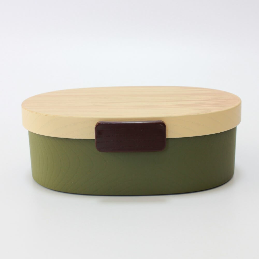 side view of the mokume koban hinoki green 1 tier bento box