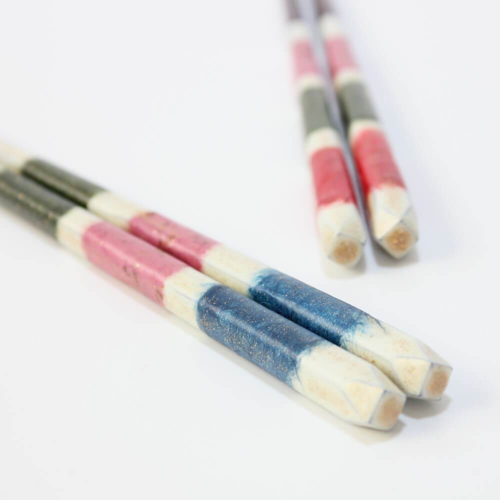 stylish shot of blue yuushin chopsticks from ishida issou brand