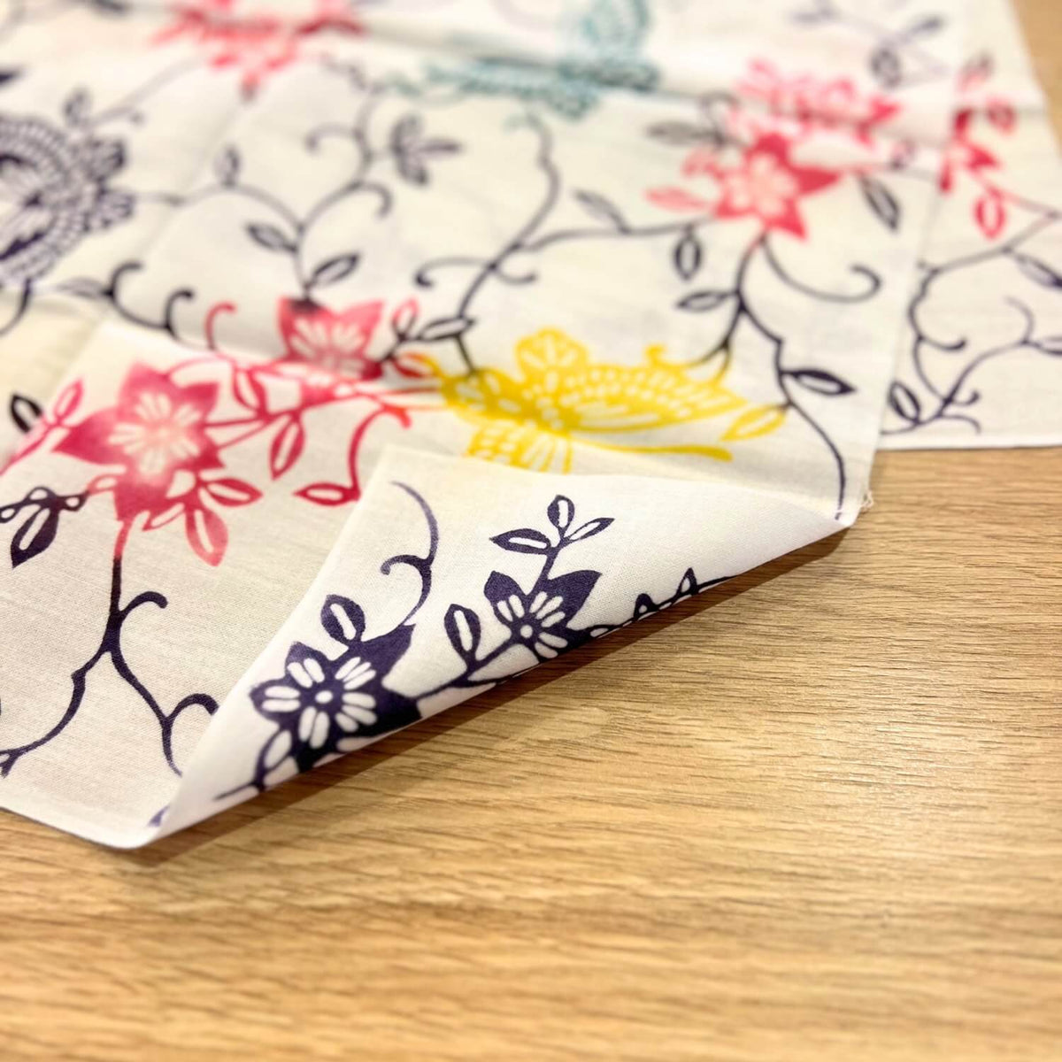 Rienzome Tenugui Clematis and Butterflies | Hand dyed | Todaya Shoten