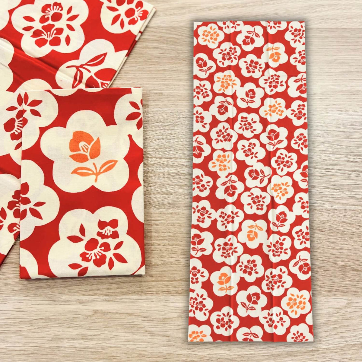 rienzome tenugui hanagonomi plum blossoms and camellias patterns