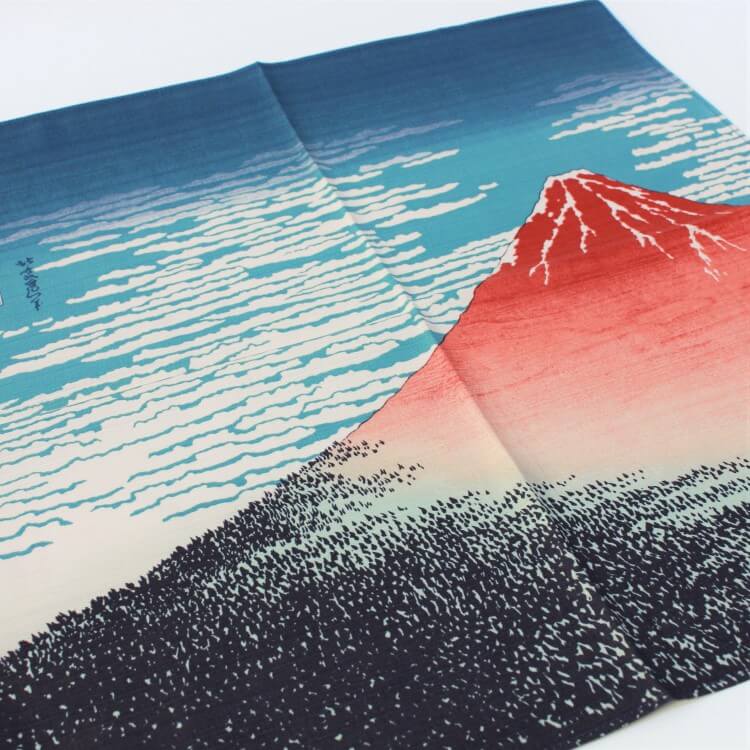 top angle photo of hokusai furoshiki south wind clear sky