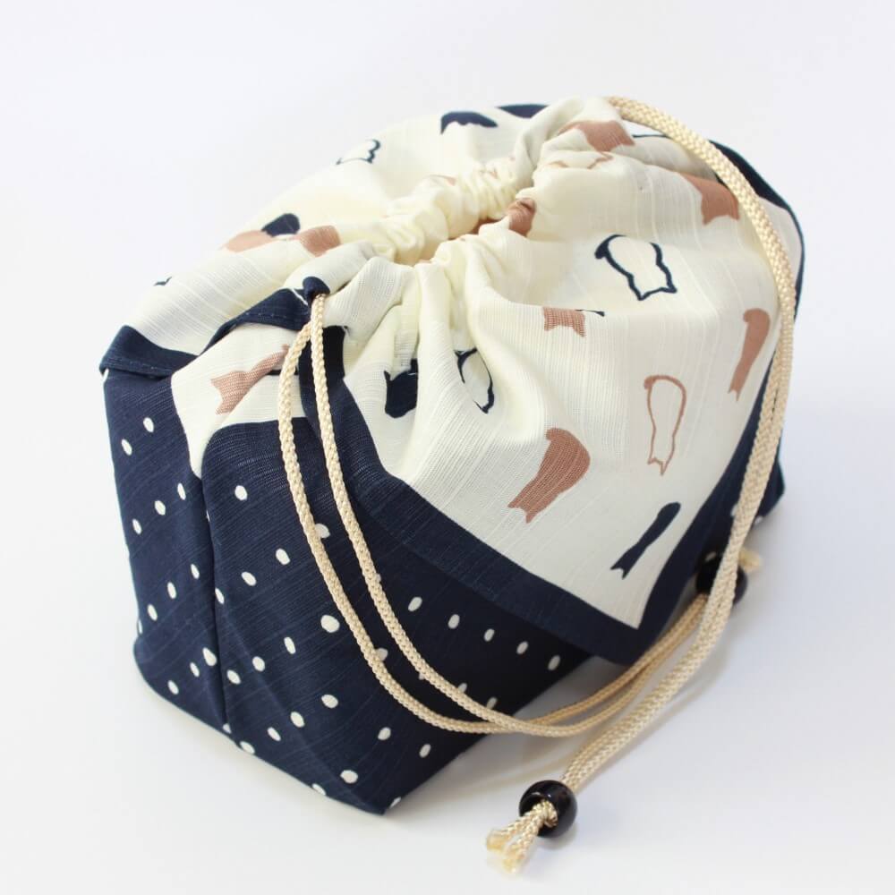 top angle shot cat navy bento lunch bag