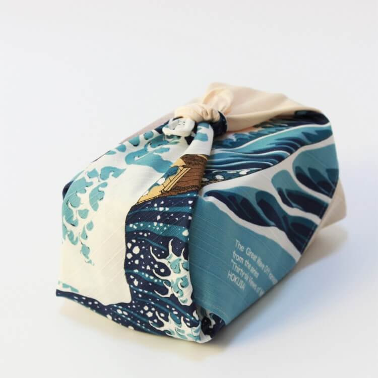 top angle view of furoshiki wrapped bento box