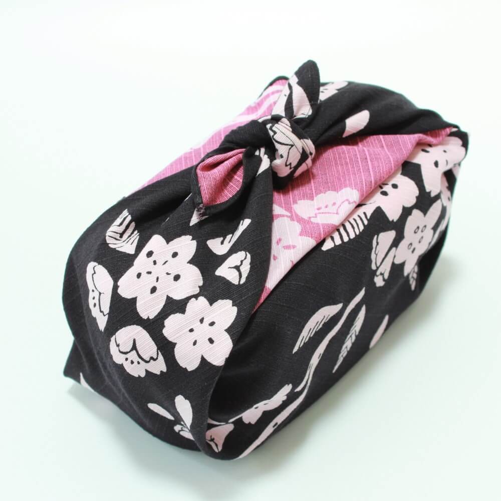 top angled image omotenashi sakura charcoal pink furoshiki