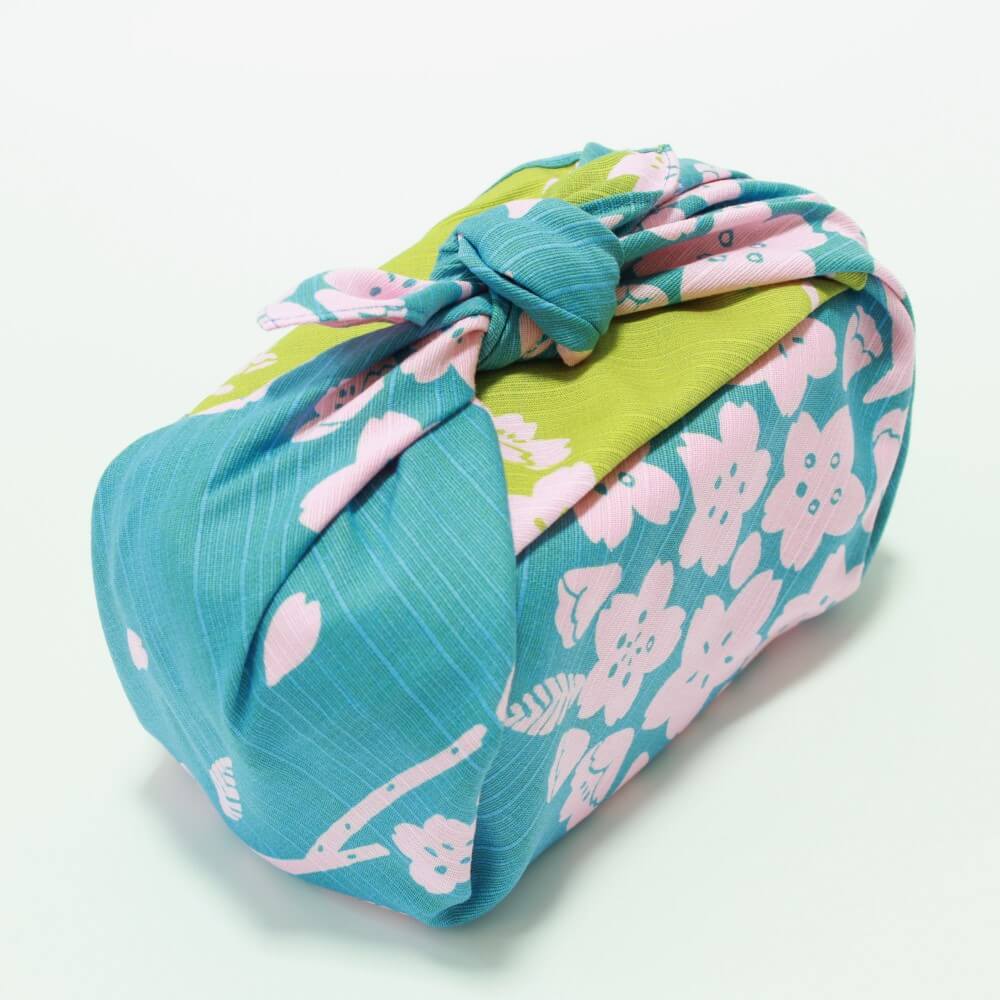top angled view sakura baby blue green furoshiki